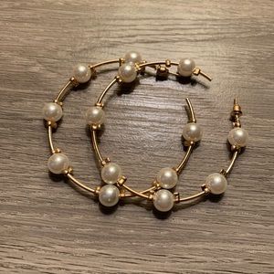Gold pearl hoops